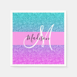 Glam paars aqua glitters glans verloop monogram servet