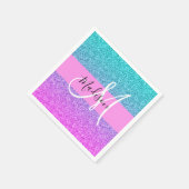 Glam paars aqua glitters glans verloop monogram servet (Hoek)