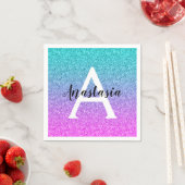 Glam paars aqua glitters glans verloop monogram servet (Insitu)