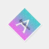 Glam paars aqua glitters glans verloop monogram servet (Hoek)