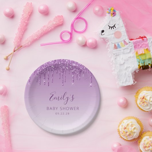 Glam Paars Baby shower met strooisel Papieren Bordje (Feest)