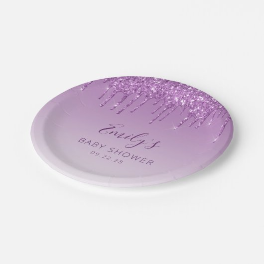 Glam Paars Baby shower met strooisel Papieren Bordje (Gekanteld)