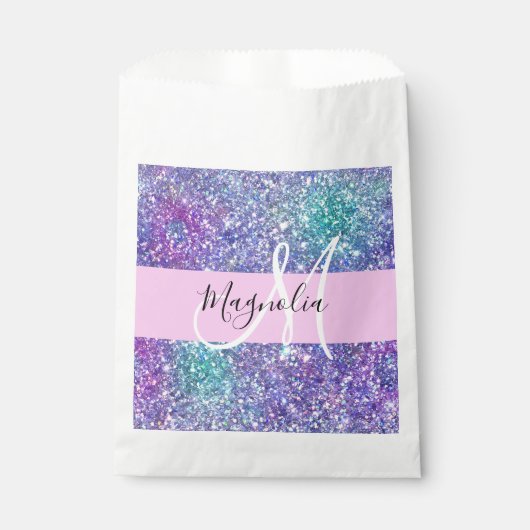 Glam Paars, blauw en groen glitter Sparkle Monogra Bedankzakje (Voorkant)