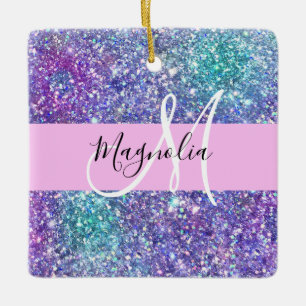 Glam Paars, blauw en groen glitter Sparkle Monogra Keramisch Ornament