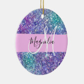 Glam Paars, blauw en groen glitter Sparkle Monogra Keramisch Ornament (Rechts)