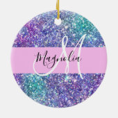 Glam Paars, blauw en groen glitter Sparkle Monogra Keramisch Ornament (Achterkant)