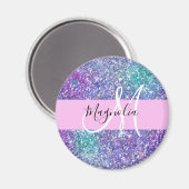 Glam Paars, blauw en groen glitter Sparkle Monogra Magneet (Voorkant / Achterkant)