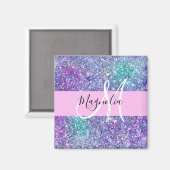 Glam Paars, blauw en groen glitter Sparkle Monogra Magneet (Voorkant / Achterkant)
