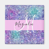 Glam Paars, blauw en groen glitter Sparkle Monogra Magneet (Voorkant)