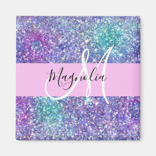 Glam Paars, blauw en groen glitter Sparkle Monogra Magneet