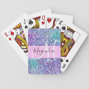 Glam Paars, blauw en groen glitter Sparkle Monogra Pokerkaarten