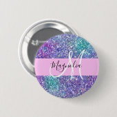 Glam Paars, blauw en groen glitter Sparkle Monogra Ronde Button 5,7 Cm (Voorkant /achterkant)
