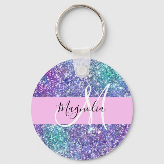 Glam Paars, blauw en groen glitter Sparkle Monogra Sleutelhanger (Voorkant)
