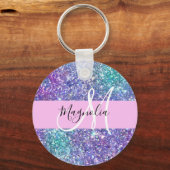Glam Paars, blauw en groen glitter Sparkle Monogra Sleutelhanger (Voorkant)