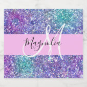 Glam Paars, blauw en groen glitter Sparkle Monogra Sparkling Wijnetiket (Enkel label)