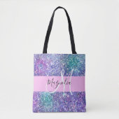 Glam Paars, blauw en groen glitter Sparkle Monogra Tote Bag (Voorkant)