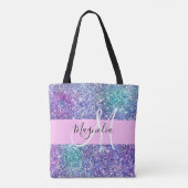 Glam Paars, blauw en groen glitter Sparkle Monogra Tote Bag (Achterkant)