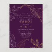 Glam Paars en Gold Leaves Modern Surprise Party Uitnodiging Briefkaart (Voorkant)