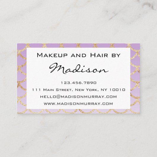 Glam Paars en Gold Mermaid Glitter Makeup Artist Visitekaartje (Achterkant)