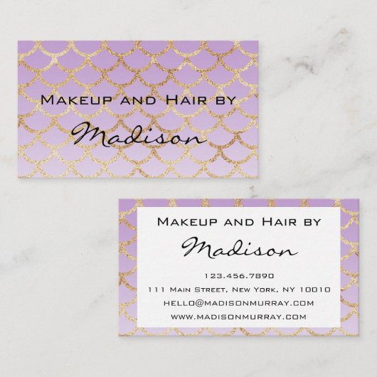 Glam Paars en Gold Mermaid Glitter Makeup Artist Visitekaartje (Voorkant / Achterkant)