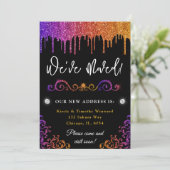 Glam Paars en Oranje gradiënt Glitter Nieuw Huis Aankondiging (Staand voorkant)