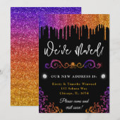 Glam Paars en Oranje gradiënt Glitter Nieuw Huis Aankondiging (Voorkant / Achterkant)