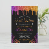 Glam paars en oranje verloop glitters Zweet 16 Kaart (Staand voorkant)