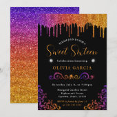 Glam paars en oranje verloop glitters Zweet 16 Kaart (Voorkant / Achterkant)
