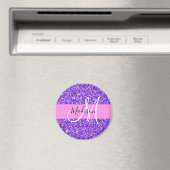 Glam Paars en Roze Glitter Sparkle Monogram Naam Magneet (Insitu (Vaatwasser))