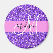 Glam Paars en Roze Glitter Sparkle Monogram Naam Magneet (Voorkant)
