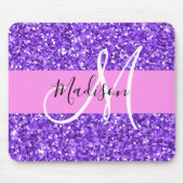 Glam Paars en Roze Glitter Sparkle Monogram Naam Muismat (Voorkant)