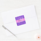 Glam Paars en Roze Glitter Sparkle Monogram Naam Vierkante Sticker (Envelop)