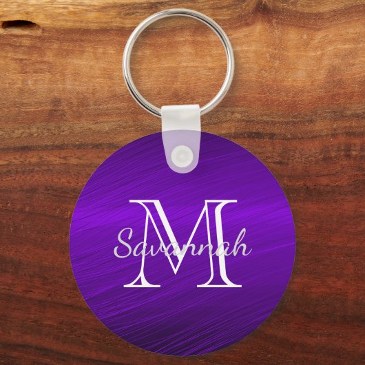 Glam Paars Faux Metal Monogram Sleutelhanger (Voorkant)