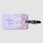 Glam Paars Glitter Drift Elegant Monogram Bagagelabel (Voorkant (horizontaal))