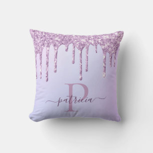 Glam Paars Glitter Drift Elegant Monogram Kussen