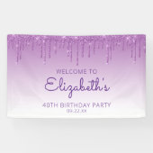 Glam Paars Glitter Drip 40th Birthday Banner (Horizontaal)