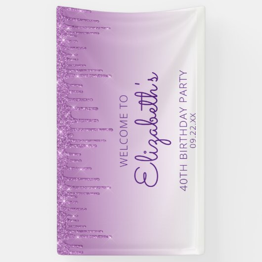 Glam Paars Glitter Drip 40th Birthday Banner (Verticaal)