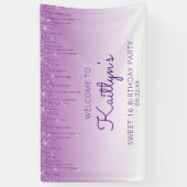 Glam Paars Glitter Drip Sweet 16 Party Spandoek (Verticaal)