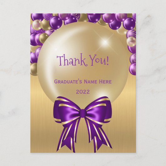 Glam Paars Gold ballonschip Hartelijk dank Afstude Briefkaart (Voorkant)