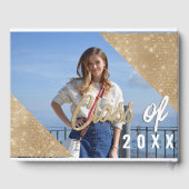 Glam Paars Gold Glitter Border Photo Afstuderen Gastenboek (Achterkant)