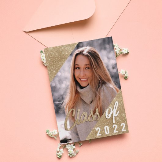 Glam Paars Gold Glitter Border Photo Afstuderen Kaart