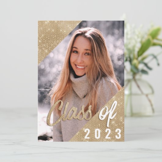 Glam Paars Gold Glitter Border Photo Afstuderen Kaart (Staand voorkant)