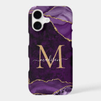 Glam Paars Goud Glitter Agate Edelsteen Monogram