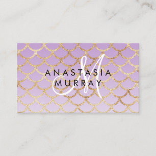 Glam paars & goud zeemeermin glinster monogram naa visitekaartje
