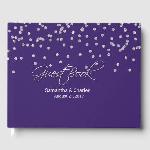 Glam Paars met diamanten bruiloft Gastenboek