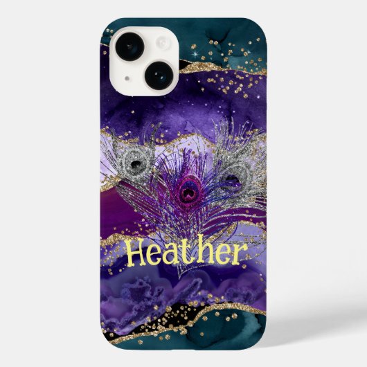 Glam Paars Peacock Agate Feathered Case-Mate iPhone Case (Achterkant)