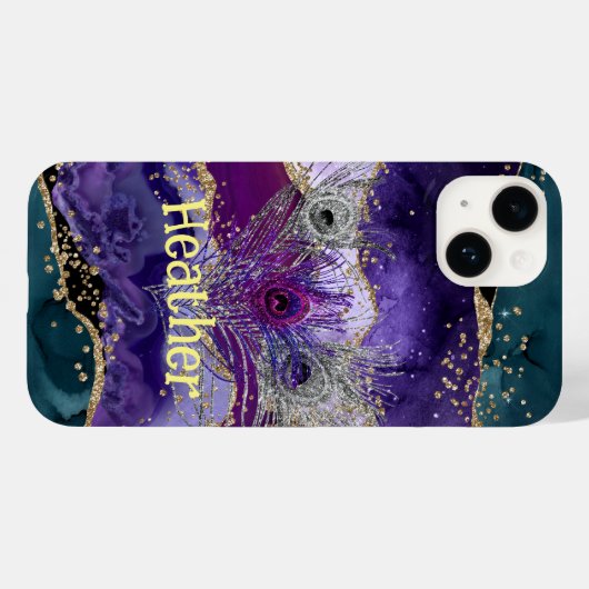 Glam Paars Peacock Agate Feathered Case-Mate iPhone Case (Achterkant (horizontaal))