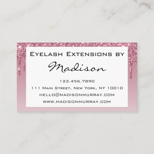 Glam Paars Roos Gold Glitter Drift Eyelash Visitekaartje (Achterkant)