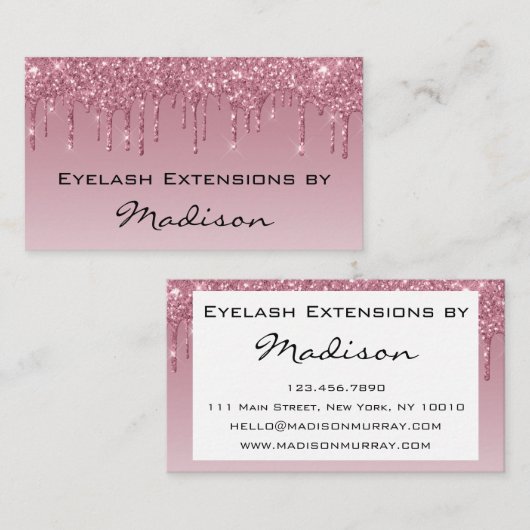Glam Paars Roos Gold Glitter Drift Eyelash Visitekaartje (Voorkant / Achterkant)