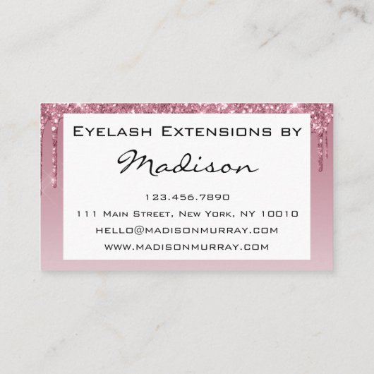 Glam Paars Roos Gold Glitter Drift Eyelash Visitekaartje (Achterkant)